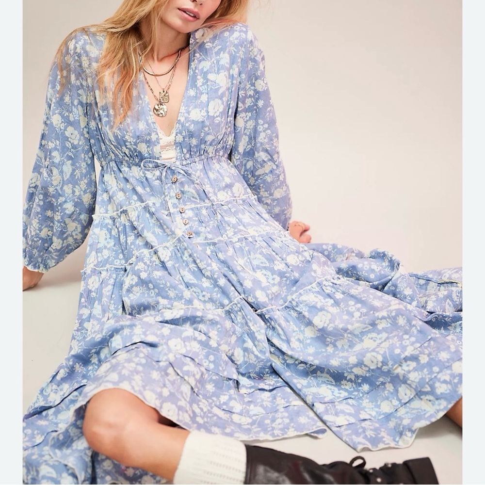 Pappiet Midi Dress in Bluebell Combo